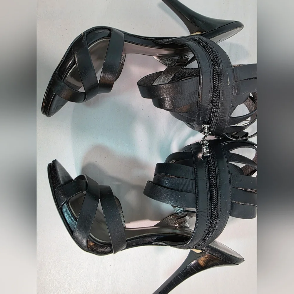 Marciano Black Leather Strappy Gladiator Stiletto Heels Women's Size 7M
